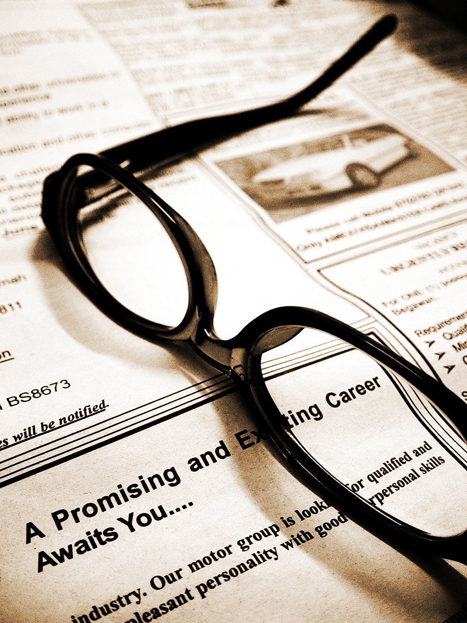 Reading glasses on job listing page