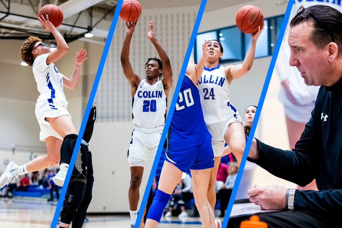 A photo collage of Mackenzie Buss, Isaiah Washington, Waiata Jennings, and Coach Jeff Allen.